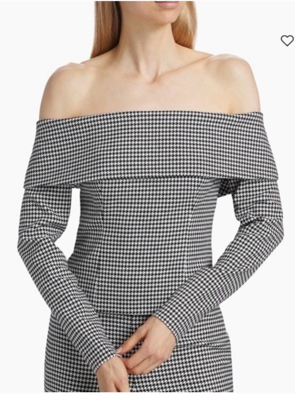 Off-Shoulder Houndstooth Blouse in Black & White